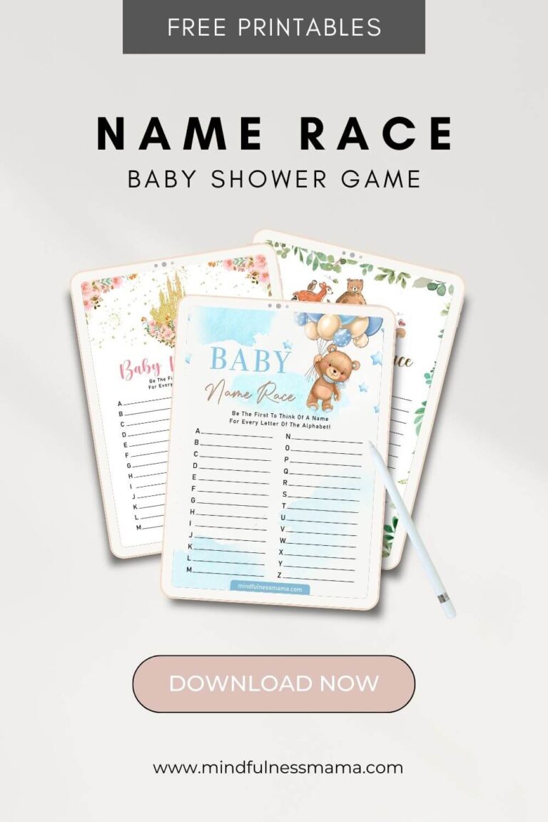 Free Printable Baby Name Race Game for Baby Shower - Mindfulness Mama