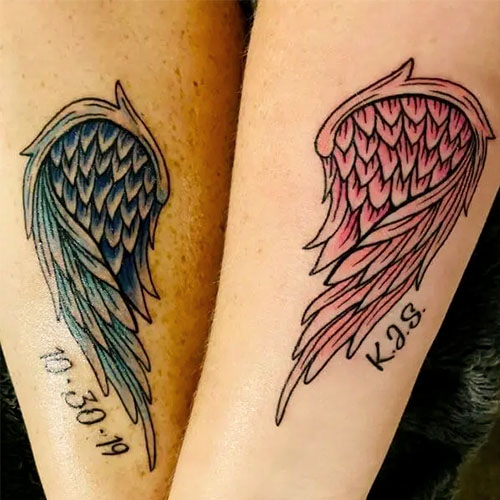 angel wings matching miscarriage tattoo for couples